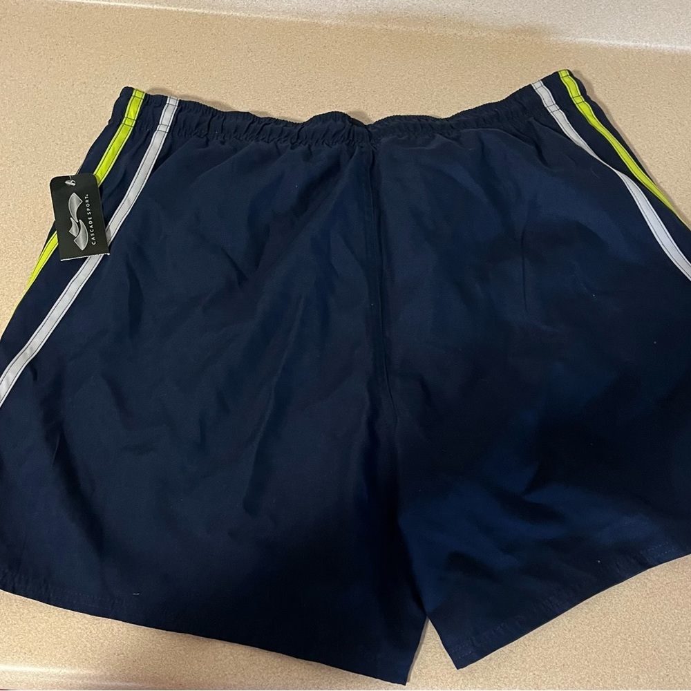 Navy Blue Athletic Shorts with Neon Stripes